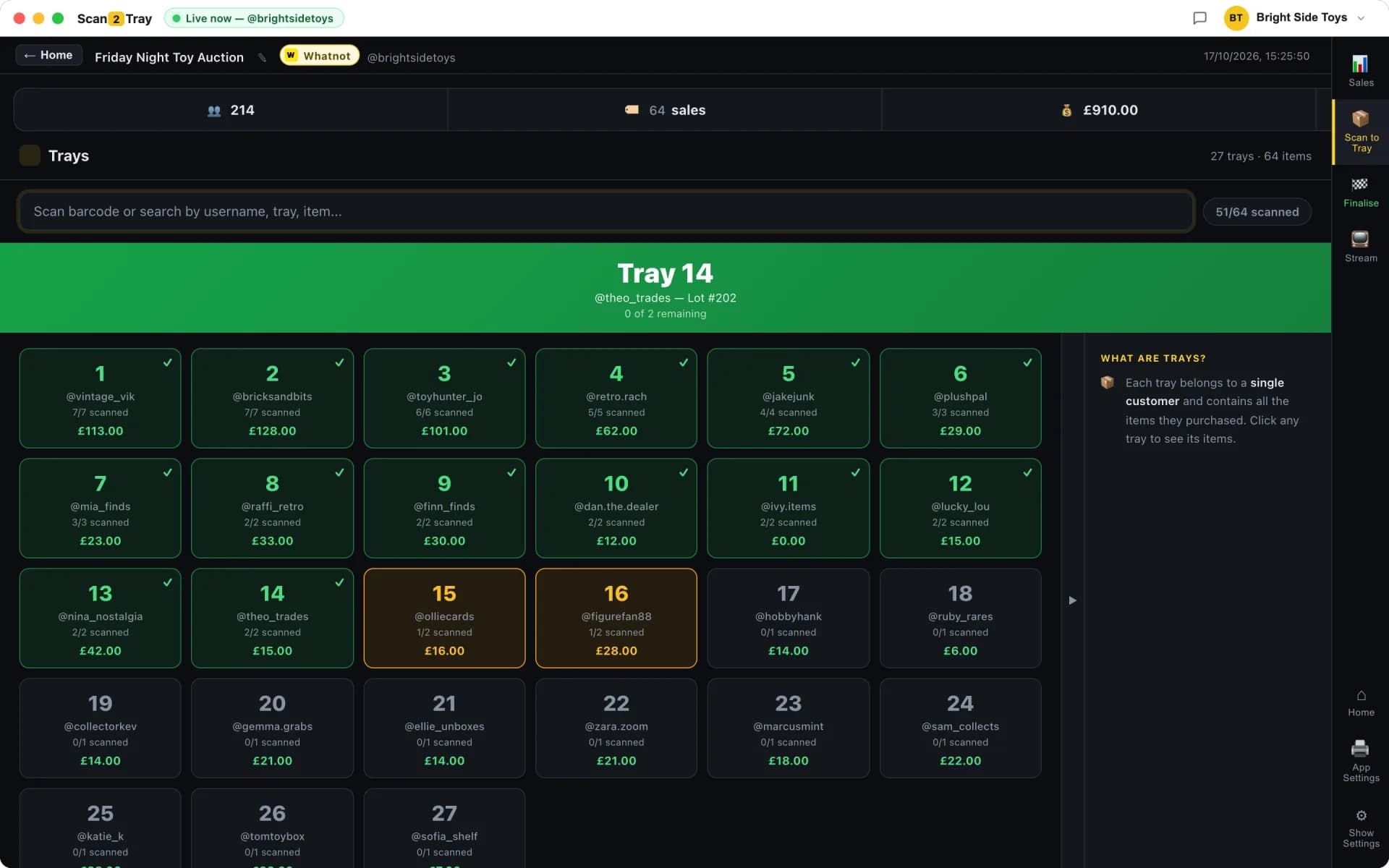 Tray view — live, team-synced